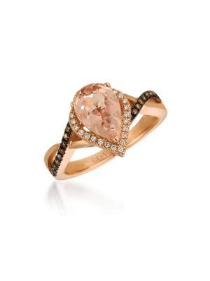 Levian 0.24tcw Diamonds, Morganite And 14k Rose Gold Chocolatier Ring