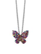 Effy Sterling Silver And Multi-colored Sapphire Butterfly Pendant Necklace