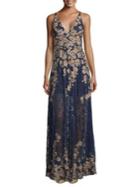Xscape Petite Vneck Floral Embellished Woven Evening Gown