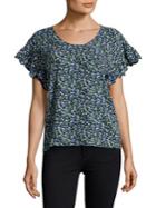 Michael Michael Kors Tiny Wildflower-print Embroidered Ruffle Short-sleeve Top