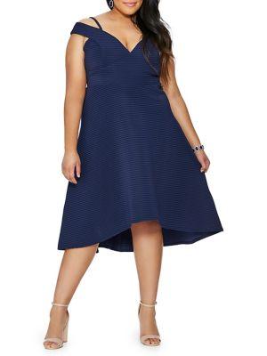 Quiz Curve Plus Stripe Dip Hem Fit-and-flare Dress