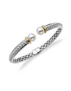 Lord & Taylor Sterling Silver And14kt. Yellow Gold Freshwater Pearl Bangle Bracelet