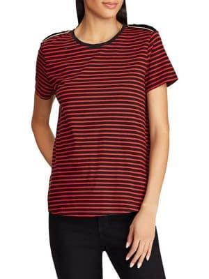 Lauren Ralph Lauren Striped Velvet-trimmed Tee