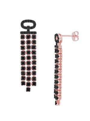 Sonatina Black Sapphire Rose Plated Sterling Silverthree-row Dangle Earrings