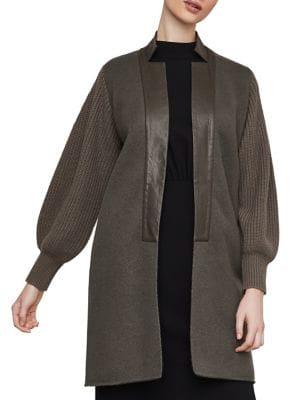 Bcbgmaxazria Faux Leather-trimmed Long Cardigan