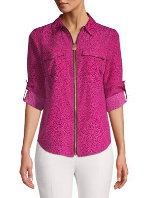 Michael Michael Kors Printed Roll-tab Zipper Front Blouse