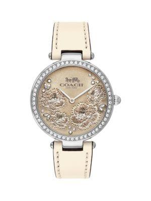 Coach Park Stainless Steel, Swarovski Crystal & Leather-strap Watch