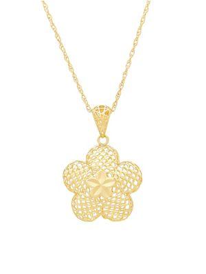 Lord & Taylor 14k Yellow Gold 3d Mesh Flower Pendant Necklace