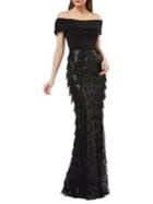 Carmen Marc Valvo Infusion Off-the-shoulder Embellished Evening Gown