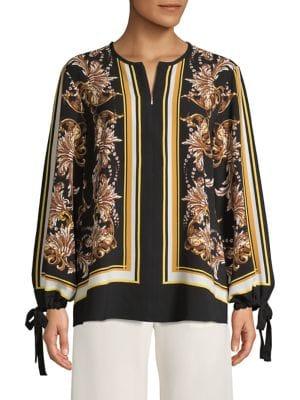 Jones New York Printed Tie-sleeve Blouse