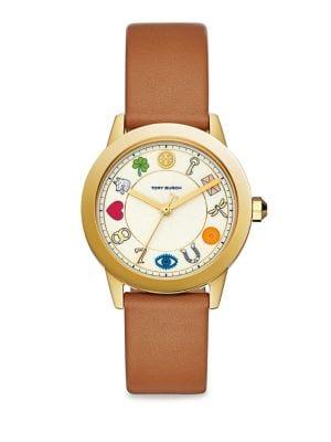 Tory Burch Gigi Illustrated Gold-tone Leather Watch