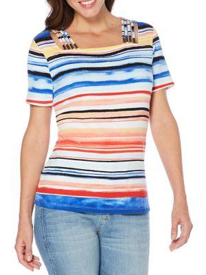 Rafaella Striped Cutout Tee