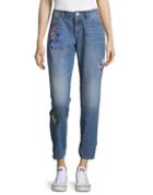 Joan Vass Embroidered Crop Jeans
