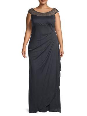 Xscape Plus Faux Pearl-embellished Gown
