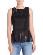Buffalo David Bitton Embroidered Faux Suede Top