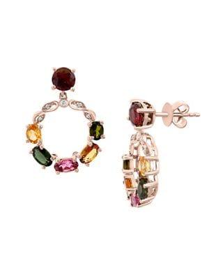 Effy 14k Rose Gold, Diamond & Multi-stone O-ring Earrings