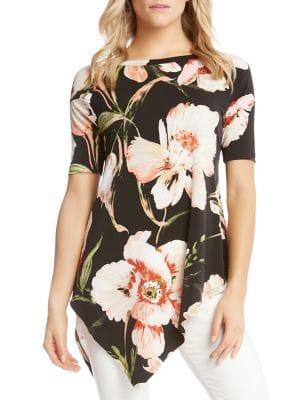 Karen Kane Pencil-sleeve Asymmetric Floral Top