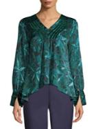 H Halston Leaves Pattern High-low Blouse