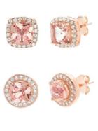 Lord & Taylor Set Of Two 925 Sterling Silver & Crystal Halo Stud Earrings