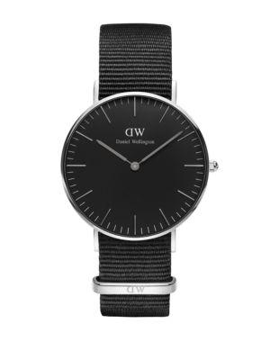 Daniel Wellington Classic Black Cornwall Silvertone And Nato Strap Watch, 36mm