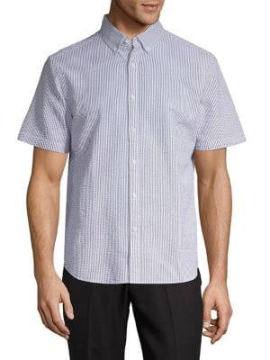 Black Brown Seersucker Striped Dress Shirt