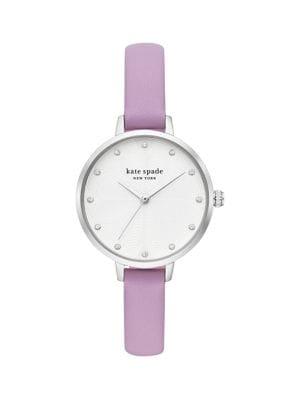 Kate Spade New York Metro Stainless Steel, Crystal & Leather-strap Watch