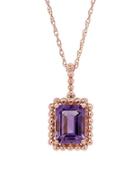 Lord & Taylor Amethyst And 14k Yellow Gold Bead Emerald Cut Pendant Necklace