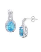 Lord & Taylor Sterling Silver And Aqua Cubic Zirconia Drop Earrings