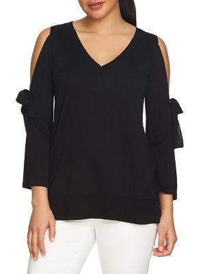 Chaus Cold-shoulder V-neck Cotton Sweater