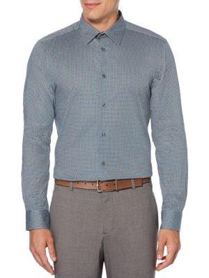 Perry Ellis Micro Dot Print Stretch Long Sleeve Button-down Shirt