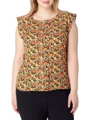 Tahari Arthur S. Levine Printed Flutter-sleeve Blouse