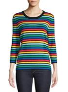 Lord & Taylor Rainbow-stripe Three-quarter Sweater