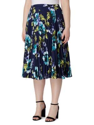 Tahari Arthur S. Levine Plus Floral Accordion Pleat Midi Skirt
