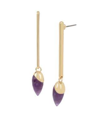H Halston Goldtone And Amethyst Linear Drop Earrings