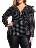 City Chic Plus Relaxed-fit Spotty Tie Wrap Top
