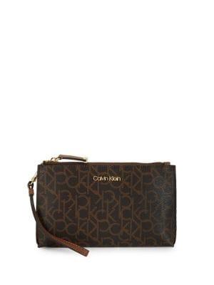 Calvin Klein Monogram Leather Wristlet Pouch