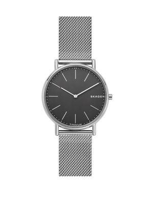 Skagen Signatur Slim Titanium And Stainless Steel Mesh-strap Watch