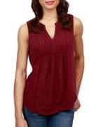 Lucky Brand Solid Embroidered Top