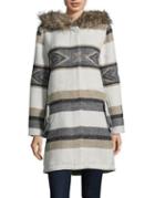 Bb Dakota Wool-blend Faux Fur Trim Aztec Coat