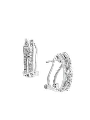 Effy 14k White Gold & Diamond Twisted Hoop Earrings