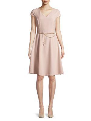 Karl Lagerfeld Paris Chain Belted A-line Dress