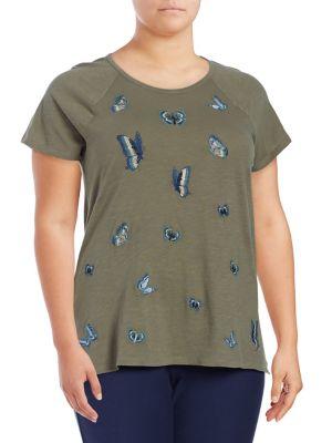 Lucky Brand Plus Embroidered Butterfly Tee