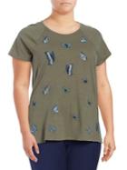 Lucky Brand Plus Embroidered Butterfly Tee