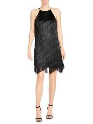 Halston Heritage Halter Fringe Mini Dress