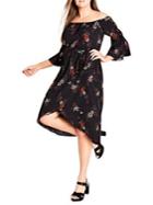 City Chic Plus Floral Bell-sleeve Off-the-shoulder Dress