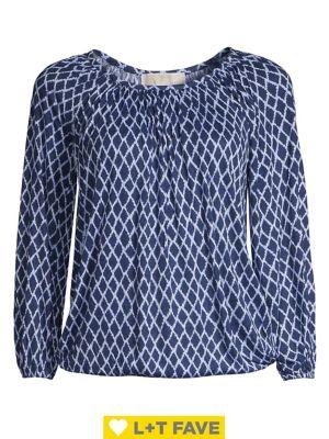 Michael Michael Kors Petite Ikat Tile Print Crepe Top