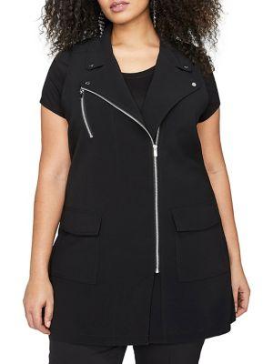 Addition Elle Michel Studio Plus Zip-up Long Moto Vest