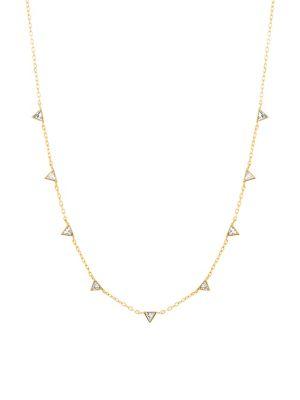 Lord & Taylor 925 Sterling Silver & Crystal Triangle Station Chain Necklace