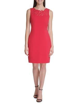 Tommy Hilfiger Embroidered Scuba Crepe Sheath Dress