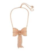 Betsey Johnson Not Your Babe Bow Fringe Crystal Chained Frontal Necklace